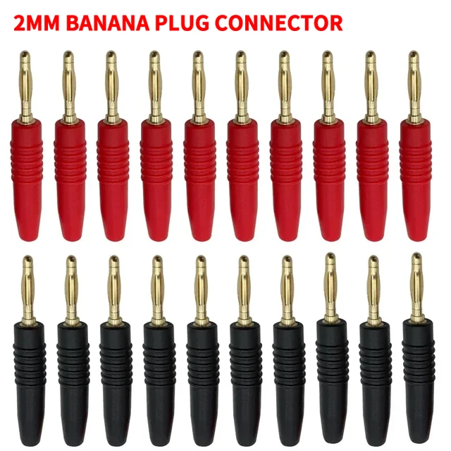20Pcs 2mm Banana Plug Connector Banana Male Plugs Audio Speaker Wire Cable Connectors Red Black 1