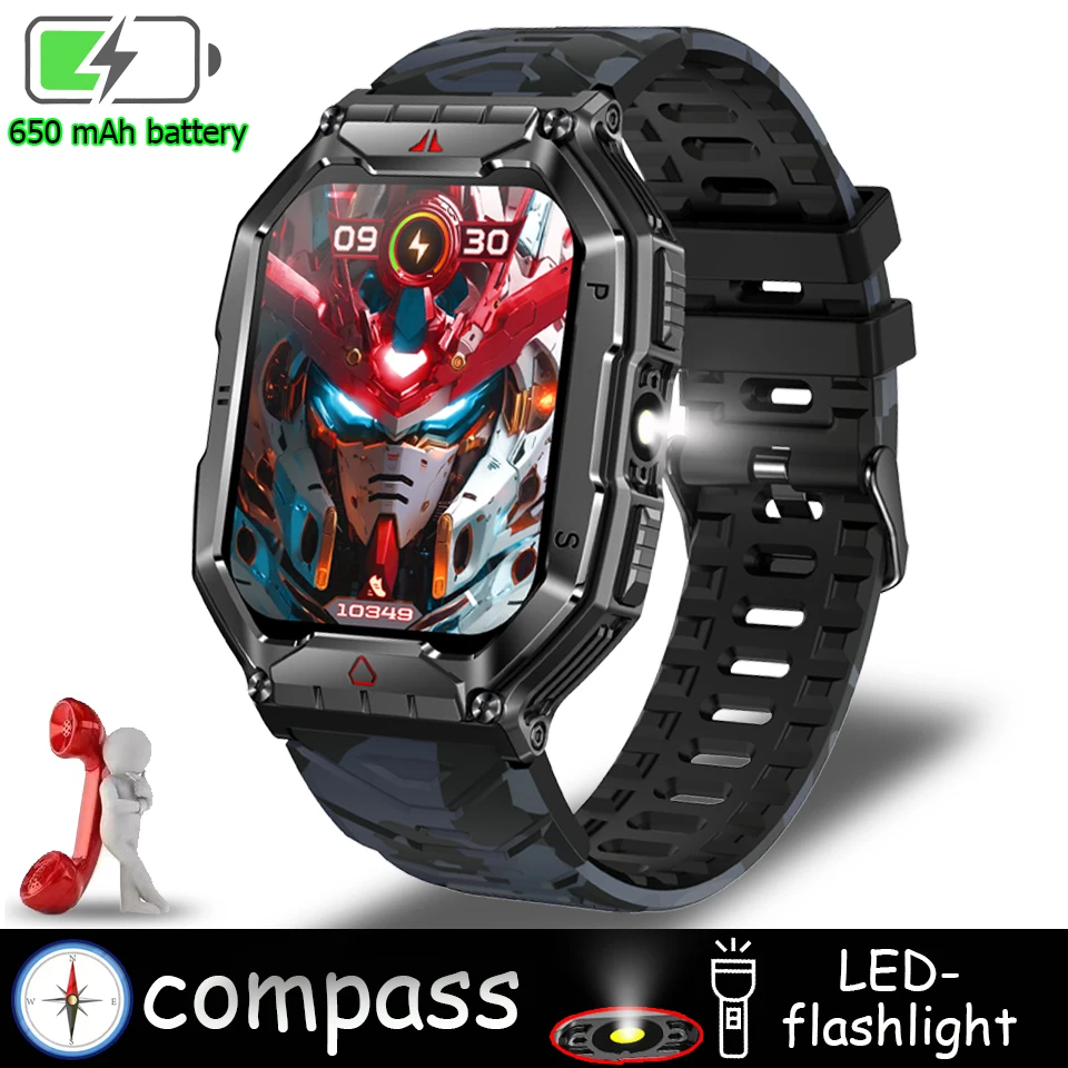 2024 NEW Flashlight Outdoor Sports Smart Watch Men 2.1 13