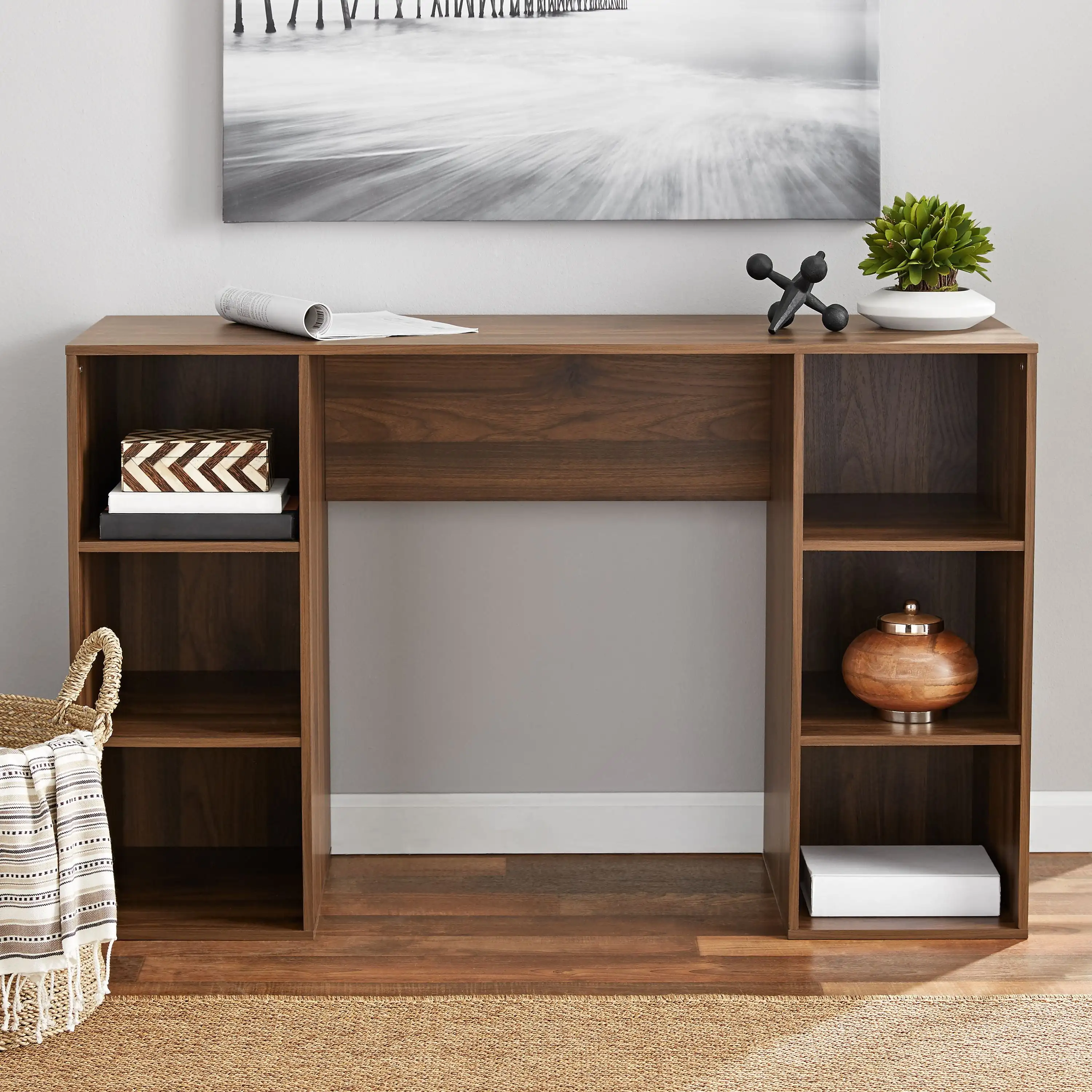 

6-Cube Storage Computer Desk Canyon Walnut Home Office Writing Desk PC Laptop Table Workstation