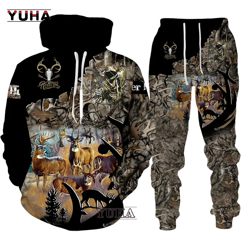 Casual Camouflage Hunting Animal Wild Deer 3D Hoodie Sweatshirt / Men's Tracksuit 2 Piece Set Sportwear Men Clothing Suit