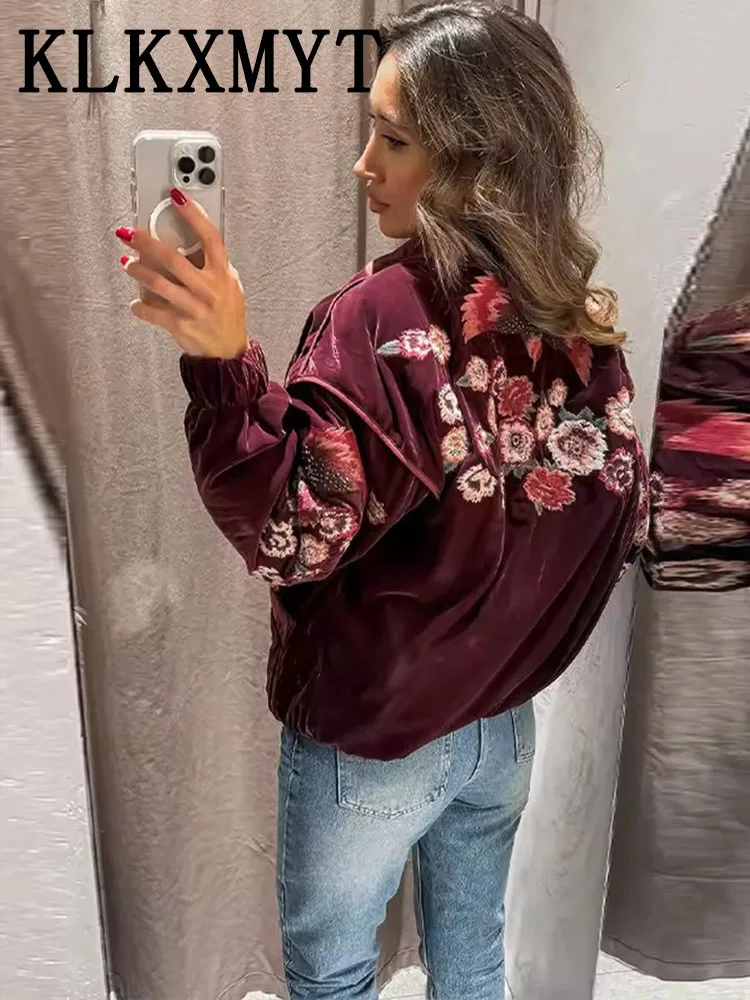 Women's Jacket Embroidery Flower Velvet Long Sleeve Zipper Women Coat Loose Fashion Winter Thick Street Party Evening Jackets ﻿