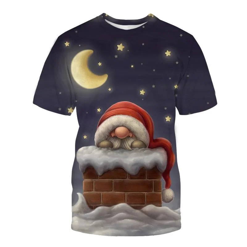 

New Summer 3D Christmas Tree Santa Claus Printing T Shirt Snowman Reindeer Graphic T-shirts For Men Kids Funny Short Sleeves Tee