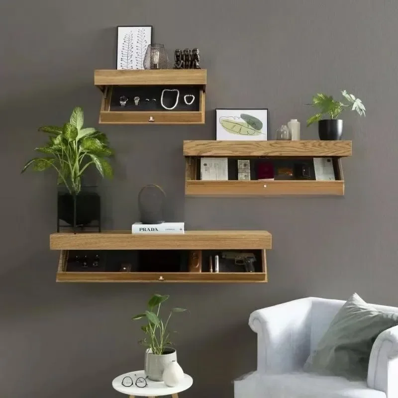 Wood Floating Wall Shelves Magic Flap Hidden Shelf With Secret Compartment Wall-mounted Storage Wood Furniture Storage Box 3