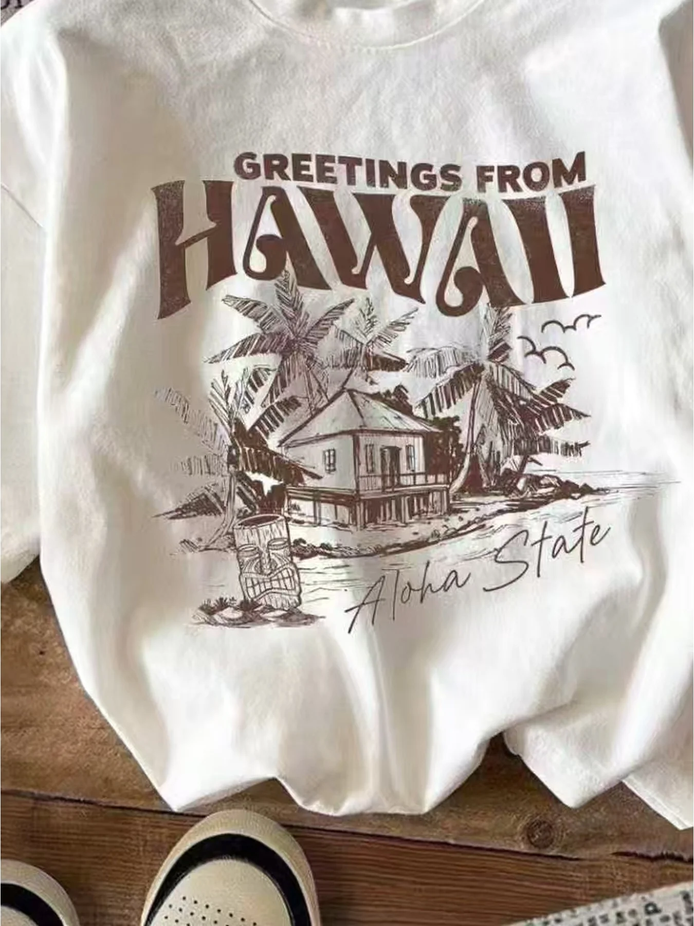 어린이 캐주얼 편안한 티셔츠 2026 하우스 트리 프린트 반팔 단색 상의 여행용