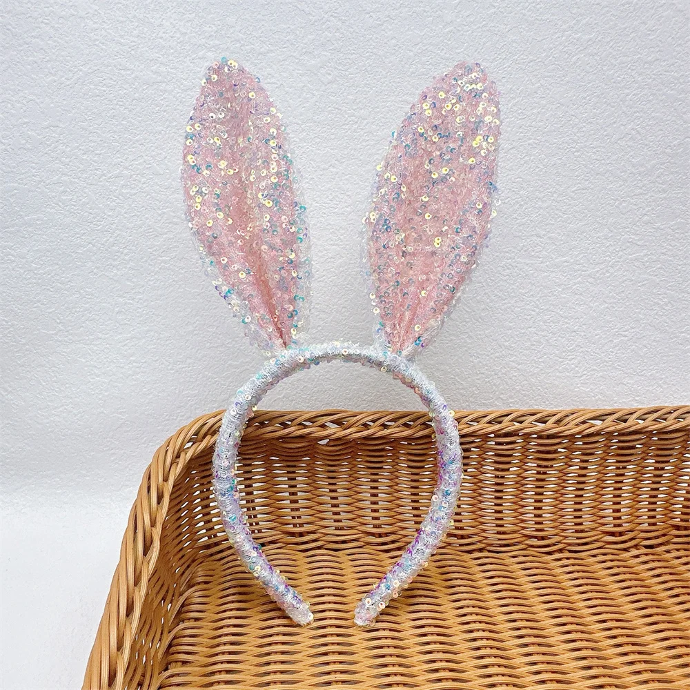 Bunte Pailletten Stirnband Kaninchen Ohren Mädchen Süße Haarband Cartoon Kinder Leistung Kopfschmuck Glitter Bunny Haar Zubehör – Detail 10