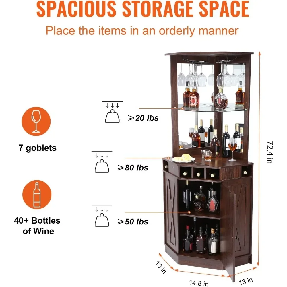 Corner Industrial Bar Cabinet, Wine Table for Liquor & Glasses, Sideboard Buffet Cabinet with Glass Holder, Bar Cabinet