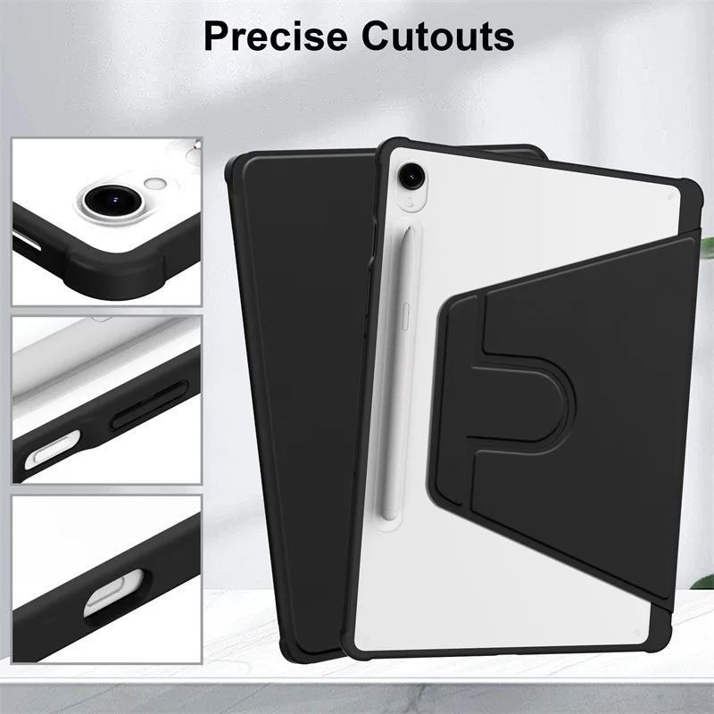 Enhanced Leather Flip Cover with 360° Rotation and Kickstand - Shockproof and Clear Design