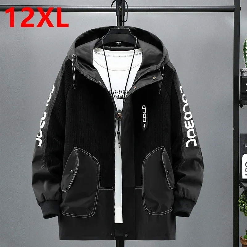 Autumn Season Plus Size Personalized Splicing Workwear Men Trendy Man Hooded Casual Print Letter Loose Coat 12xl 180kg 11XL 10XL