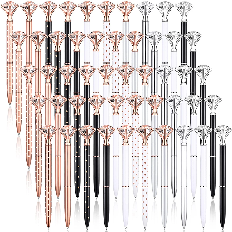 50 Stuks Diamant Pennen Bruiloft Kristal Metalen Balpen Metalen Fancy Pennen Bal Point Office Pen Bruids Douche Pen Bruid Geschenken