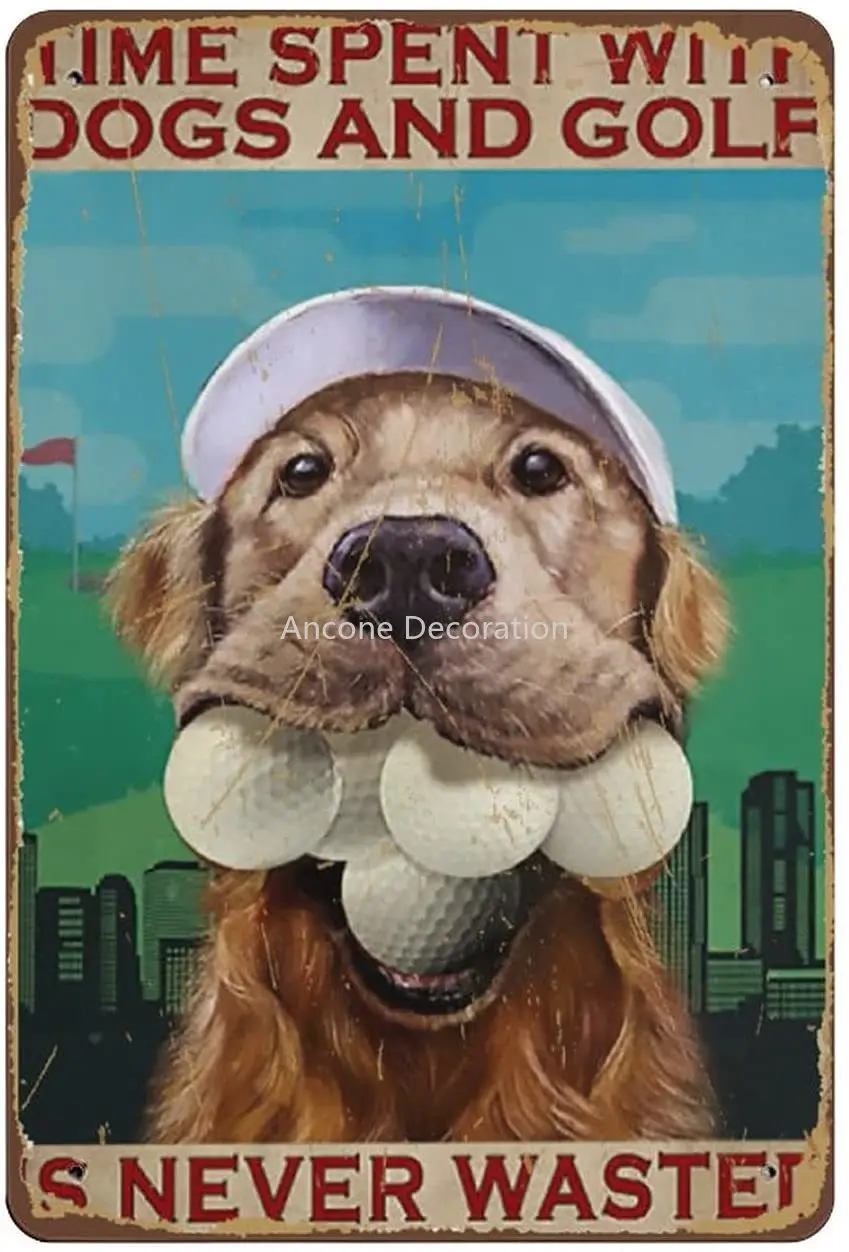 

NOMELY Time Spent with Dogs and Golf is Never Wasted Poster Dog and Golf Wall Art Dog Lover Gift Golf Wall Art Funny Golden Dog