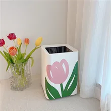  Ins Tulip Trash Can Bedroom Living Room Large Trash Candouble Layer Creative Trash  Kawaii Trash Bin 