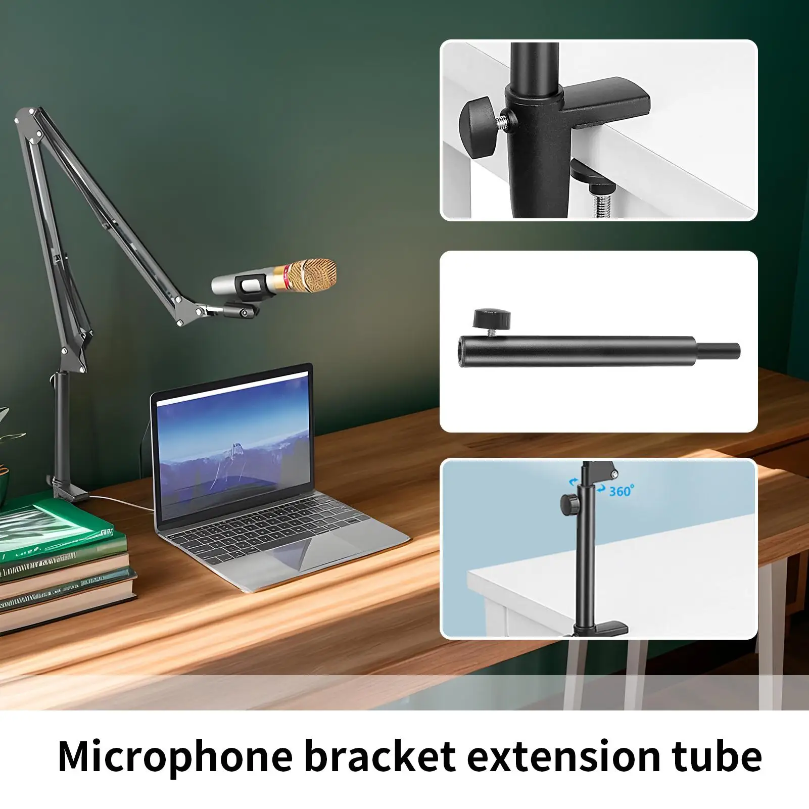 Microphone Stand Extension Arm Microphone Stand Adapter Mount Holder Accessories For Podcast Music Recording Interview