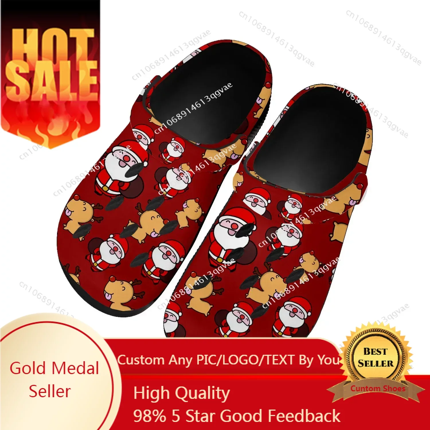 

New Christmas Pattern Home Clogs Custom Water Shoes Mens Womens Teenager Sandals Garden Clog Breathable Beach Hole Slippers