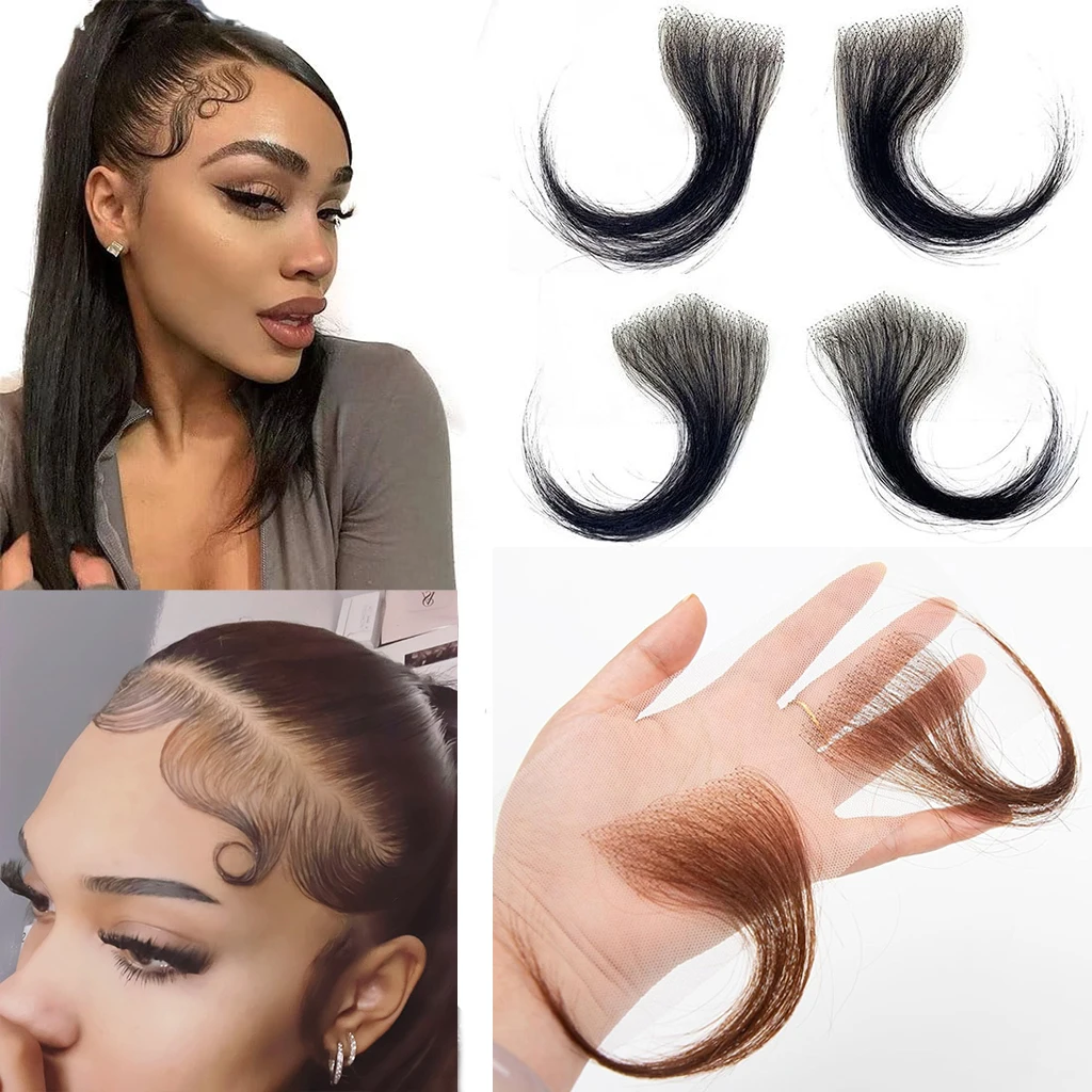 Lace Edges Baby Hair 100%Human Hair Edge for Women Swiss HD Lace Baby Hair Edges Strips Reusable Invisible Lace Hairline Instant 1
