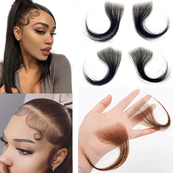 Lace Edges Baby Hair 100%Human Hair Edge for Women Swiss HD Lace Baby Hair Edges Strips Reusable Invisible Lace Hairline Instant 1