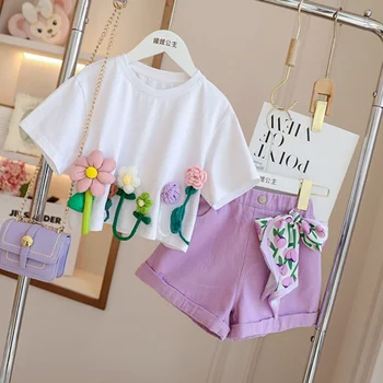 Girls' 3D Flower Short Sleeve T-Shirt 1