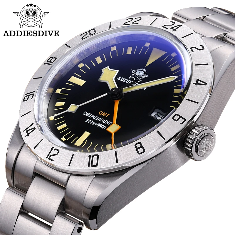 ADDIESDIVE Luxury GMT Men Quartz Wristwatch 20Bar Waterproof  Date Windows Luminous Bubble Mirror Glass Stainless Steel Watches heavy stainless steel casting hinge flat hinge cabinet doors for windows hinge stamping wooden box hinge