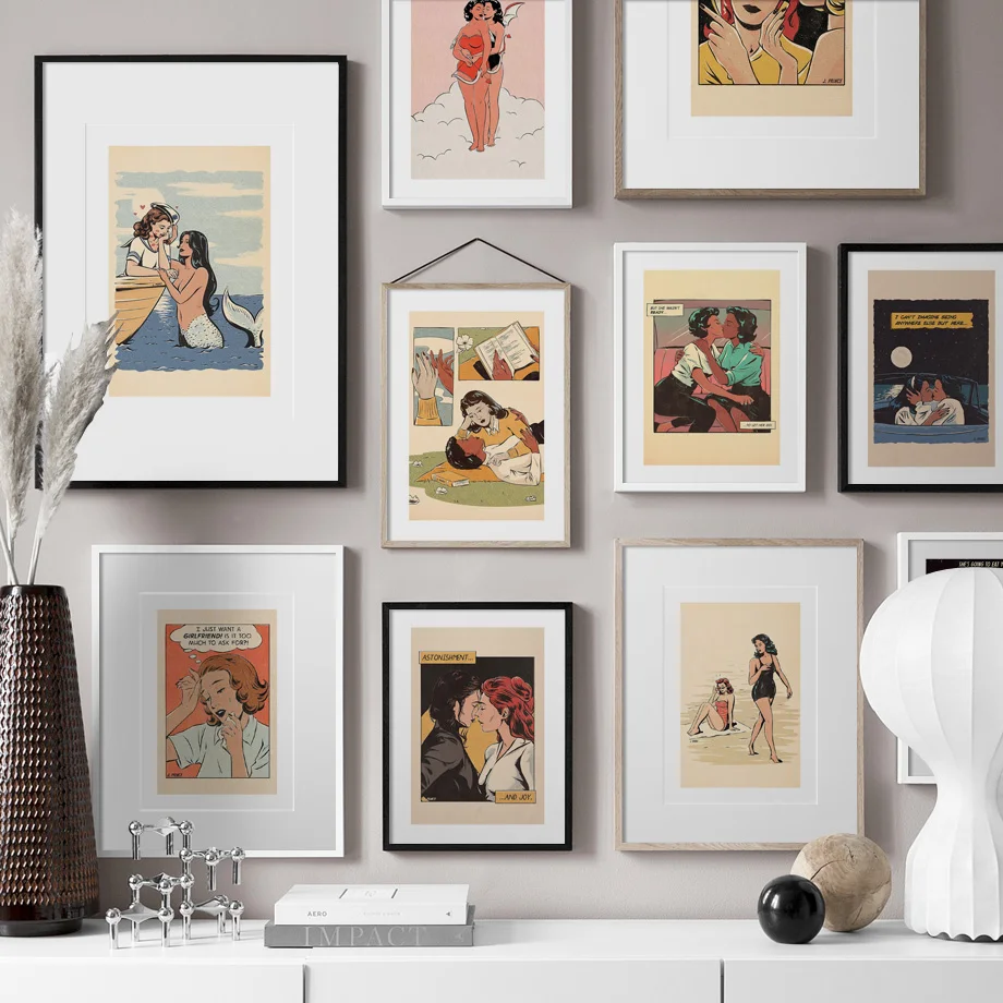 

Retro Comic Style Lesbian Women Wall Art Canvas Painting Girl Nordic Posters And Prints Wall Pictures For Living Room Home Decor