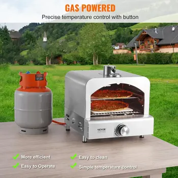 Outdoor Pizza Oven, 2-IN-1 Gas Pizza Maker & Grill, Propane Griller with Pizza Stone, Visual Door and Built-in Thermometer, 3