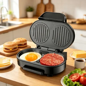 110V/220V Electric Waffle Sandwich Maker Small Roast Steak Machine Hamburger Non-stick Surface Grill Toaster Breakfast Machine