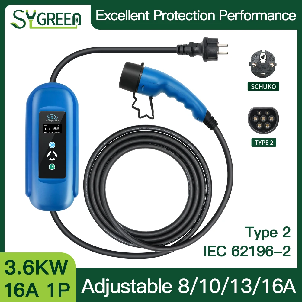 Caricabatteria Per Auto Portatile Ev Wallbox Livello Regolabile 2 3.6Kw Tipo 1 Tipo 2 Cavo Stazione Di Ricarica Per Veicoli Elettrici 5M