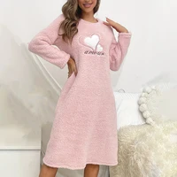Super-Soft Flannel Nightgown Pink Heart Embroidery Long-Sleeve Round Neck Dress Comfortable Fit Warm Women's Homewear Loungewear - Image 5