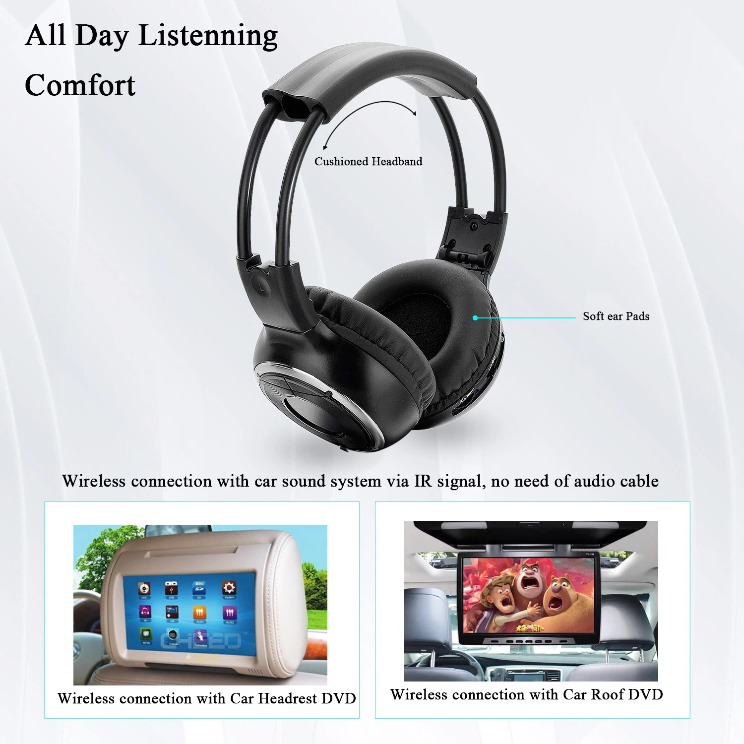 Wireless Headset Infrared Stereo Headset IR Headphone for Roof Dvd or Headrest Dvd Player Two Channels for Car and TV