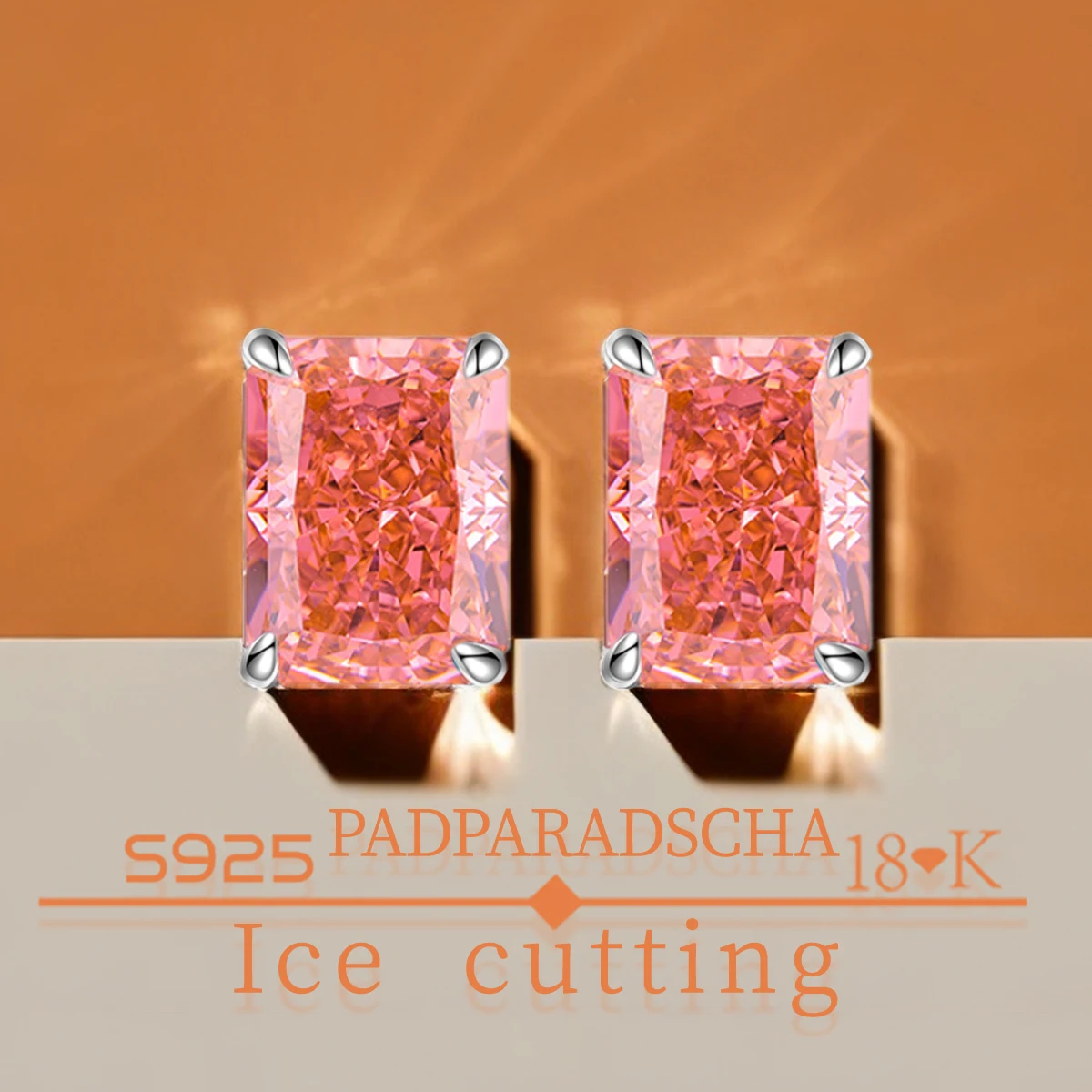 

S925 Sterling Silver Fine Quality 7carat 1 double PADPARADSCHA Zircon Sparkle 5A good quality ice Cut Ladies earrings