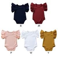 0-18month Newborn Baby Girls Ruffles Romper Summer Short Sleeve Jumpsuit Ribbed Knitted Romper Summer Clothes Outfits 2