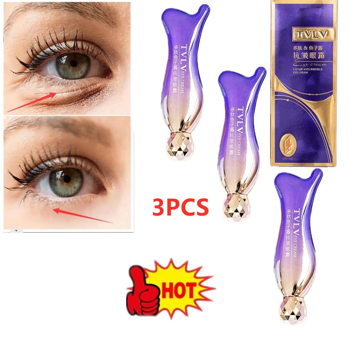 

3X Peptide Anti-Wrinkle Eye Cream Collagen Anti Dark Circle Anti-aging Gel Hyaluronic Acid Anti-Puffiness Eye Bags Korea Cosmet