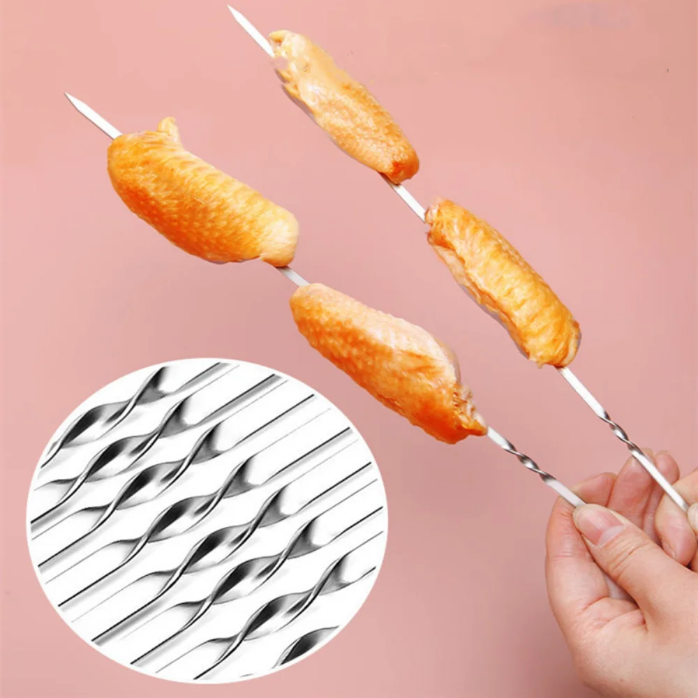 Stainless Steel Barbecue Skewer with Storage Tube Reusable Flat Grill Sticks Kitchen Outdoor Camping Gadgets BBQ Accessories barbecue skewers barbecue tools