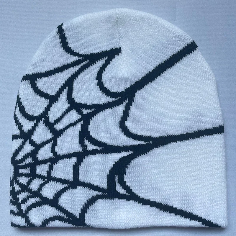 Y2K Knitted Warm Hip Hop Unisex Elastic Knit Hat Skull Cap New Goth Spider Web Jacquard Beanie Caps For Women Men images - 6