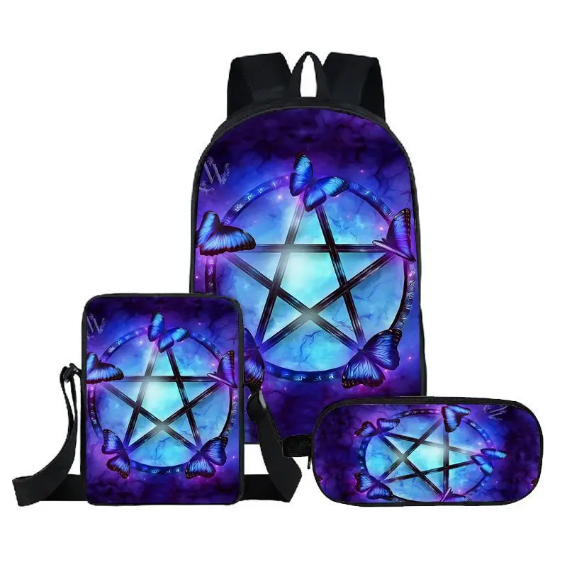Cartoon Novelty Cool butterfly 3pcs/Set Backpack 3D Print School Student Bookbag Laptop Daypack Shoulder Bag Pencil Case