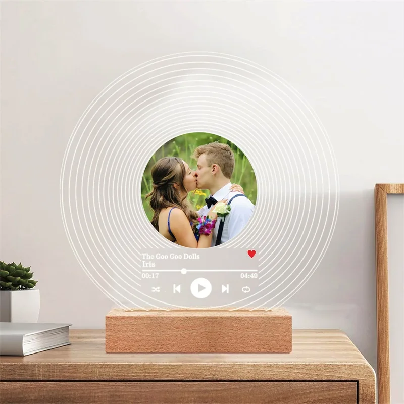 Custom music vinyl record plaque displayed in living room decor