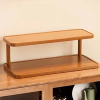Versatile 2-Tier Wooden Storage Rack for Kitchen&Tea Room-Countertop Organizer with Decorative Desktop Multi-layer Storage Rack 2