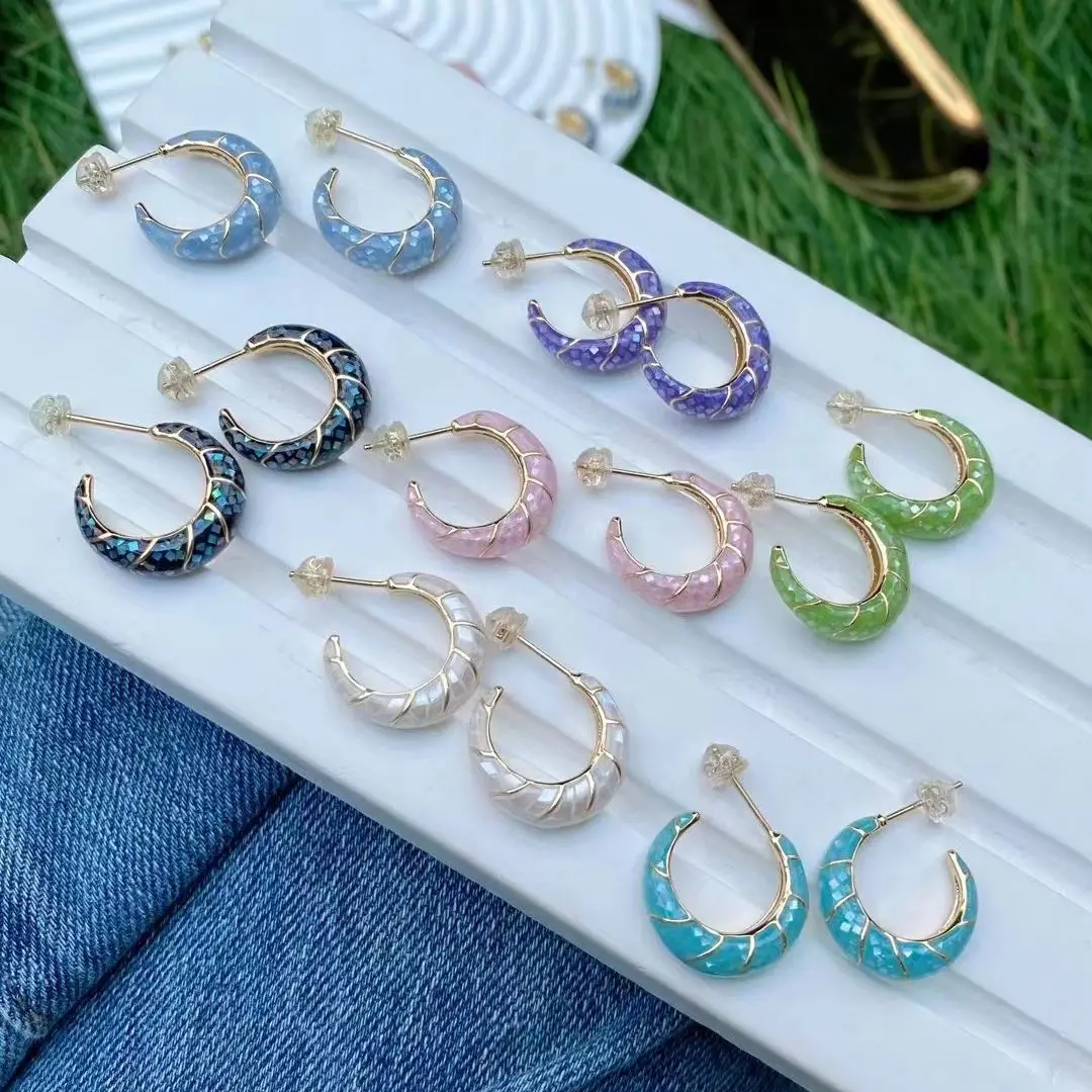 

3 Pairs, Korean Vintage Shell Earring Women 2022 Fashion Jewelry Round Circle Shape Stud Earrings Colorful Jewelry Gift
