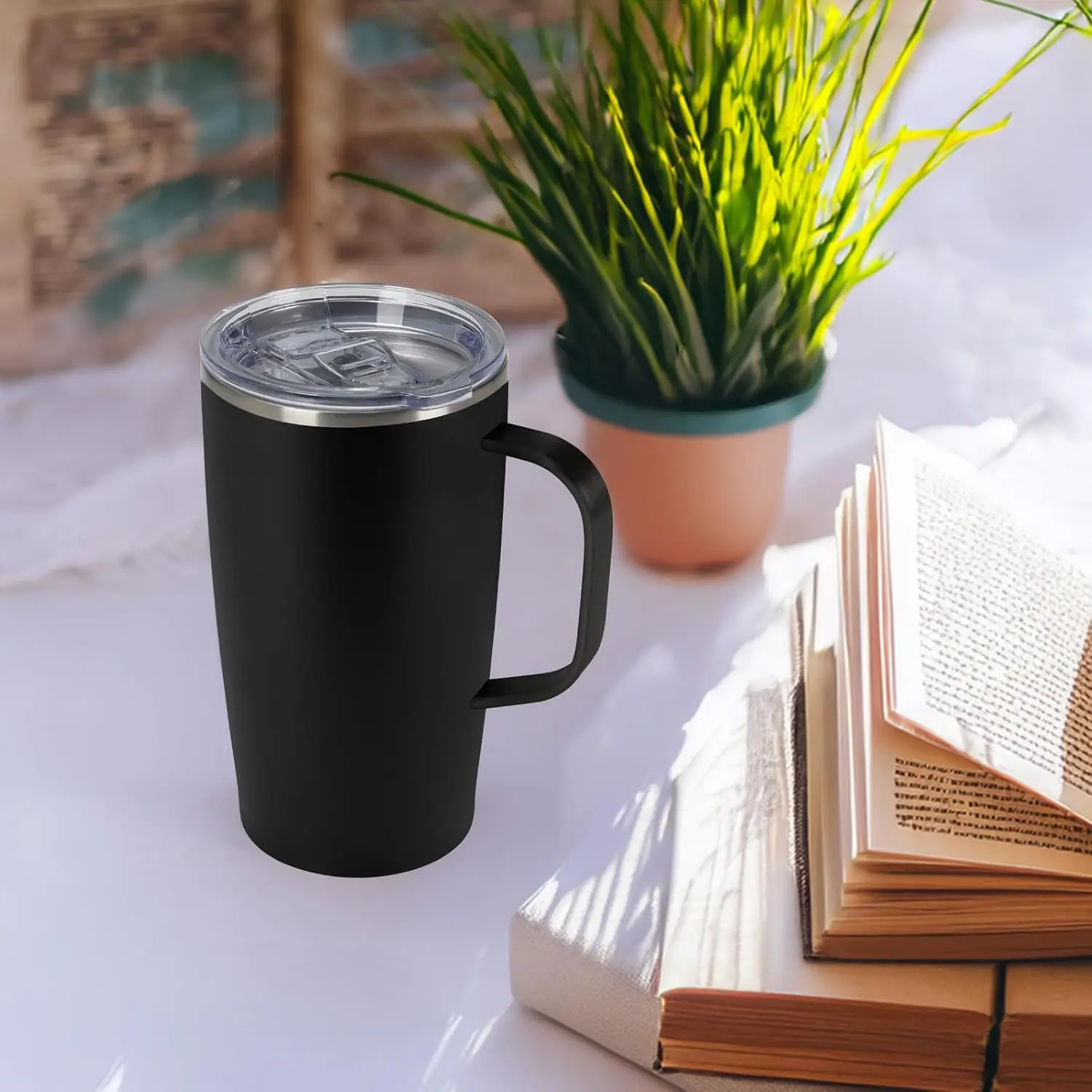 24oz Stainless Steel Coffee Mug with Handle and Lid Reusable Insulated Travel Tumbler