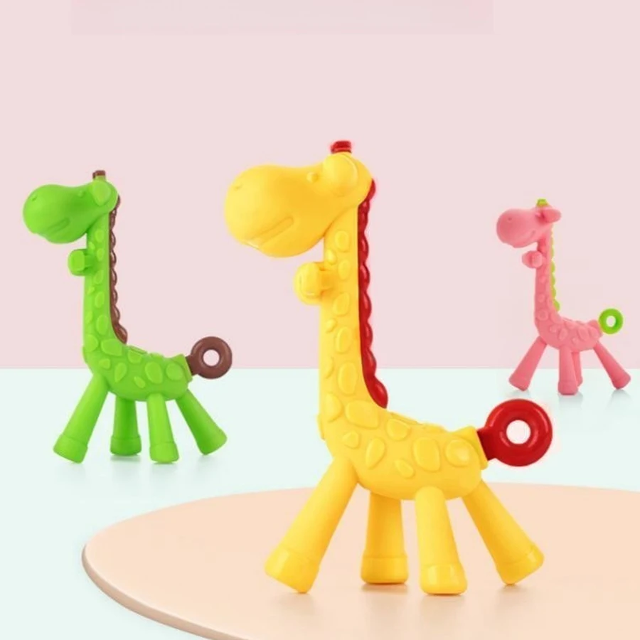 Giraffe Massage Teether Children Teether Cute deer shape Better grip Full body bite Food grade silicone Highly anti bacterial
