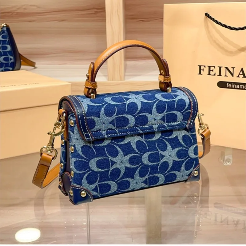 Ladies' handbag, light luxury retro denim canvas box bag, 2025 new