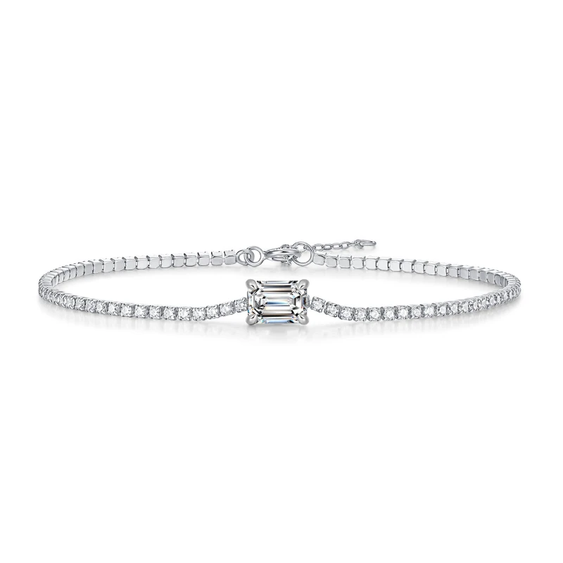 

HTOTOH S925 Silver 1 Carat Emerald Moissanite Bracelet Single Row Diamond Bracelet Women Engagement Fine Jewellery