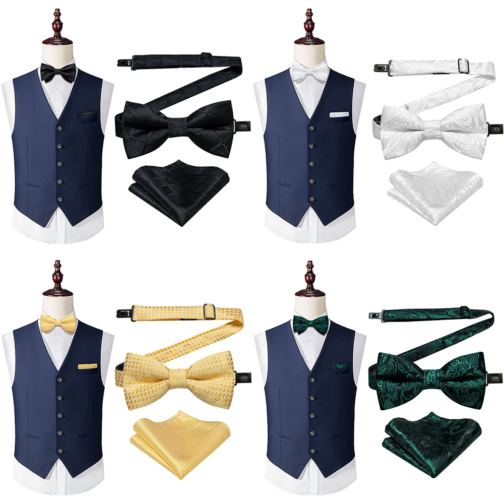 Bow Tie Necktie Set Adjustable Boys Girls Kids Bow Tie Set Handkerchief Infant Children Pre-tied Black White Green Red Butterfly Gravata for Wedding