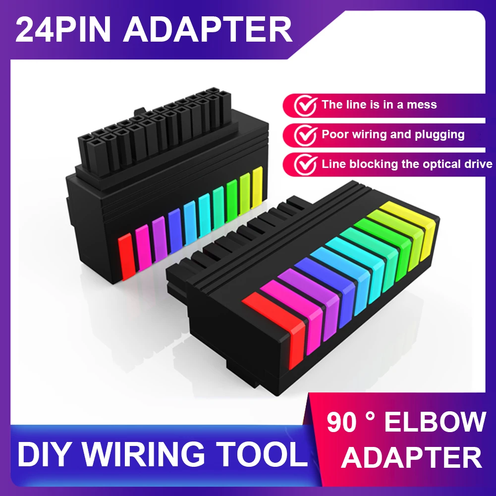 ATX 24 핀 90 도 전원 커넥터, 5V 3 핀 ARGB 24 핀 암-수 90 도 전원 어댑터, 마더 보드 데스크탑 PC용 DIY