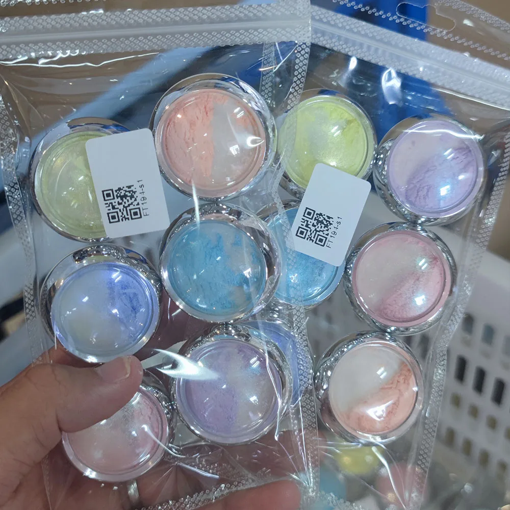 6 Colori Aurora Nail Chrome Powder Holographic Chameleon Nail Glitter Aurora Iridescente Pigment Fine Nail Art Dust Nail Supplies