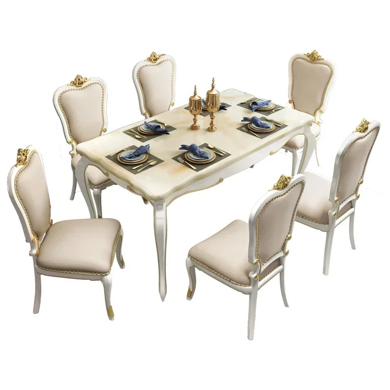 American light luxury rectangular solid wood dining table European marble dining table and chair combination household modern si