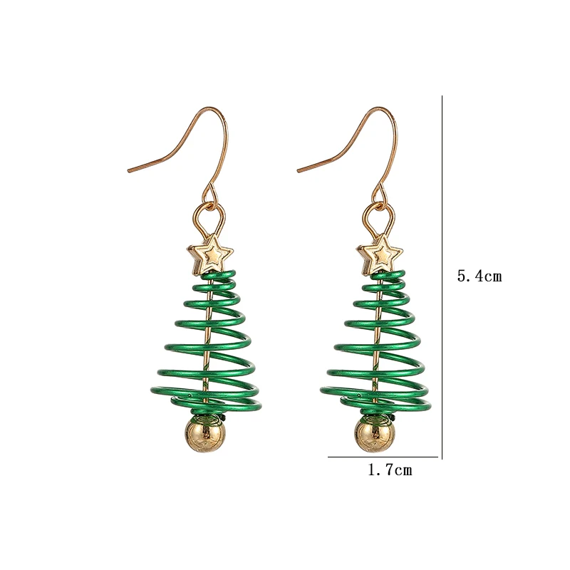 Christmas Tree Shaped Dangle Earrings For Women Star Pattern Piercing Jewelry Accessories New Year Gifts