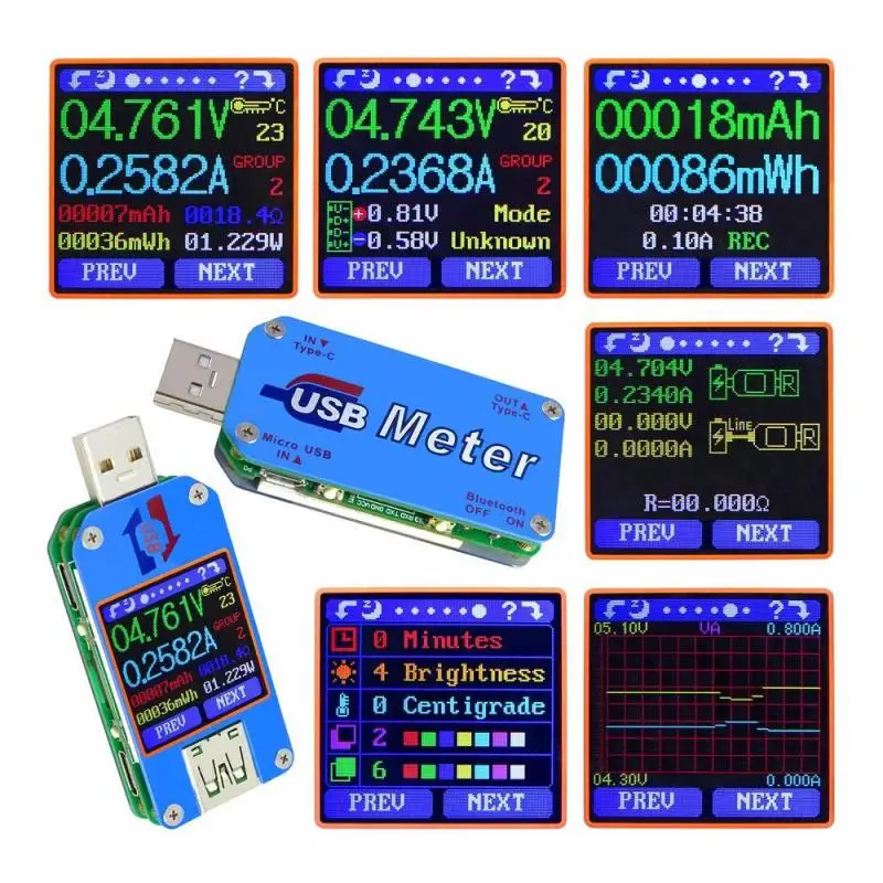 

USB-тестер UM24/UM24C UM25/UM25C с цветным ЖК-дисплеем, измеритель тока, вольтметр, измерение заряда батареи