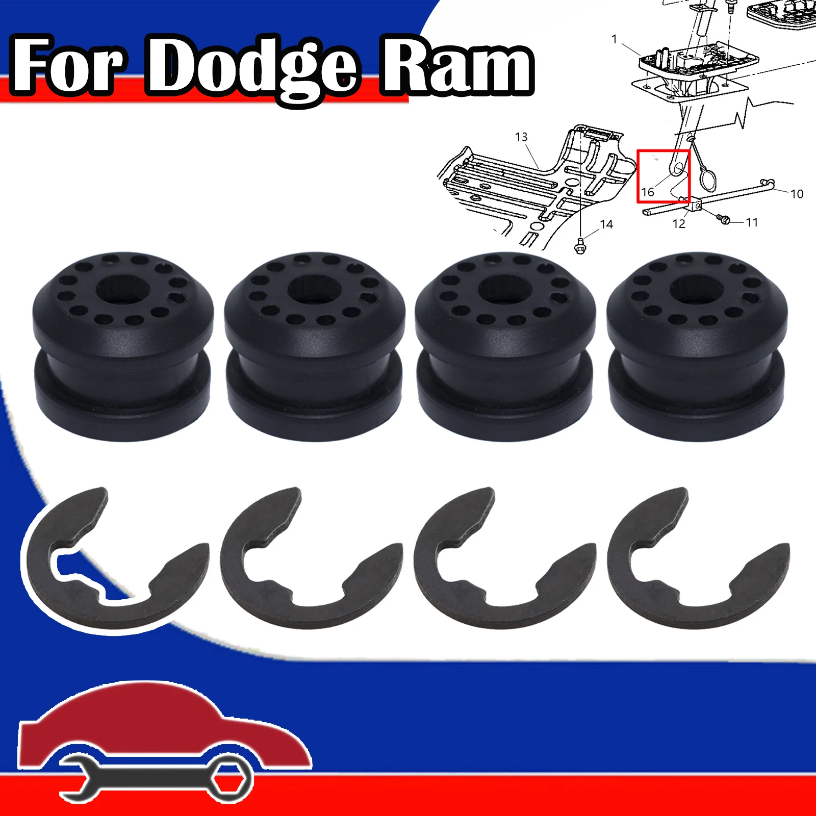 

4X Grommet For Dodge Ram 1500 2500 3500 4x4 Transfer Case Shifter Linkage Control Lever Bushing 68078974AA 68078975AA 2002-2010