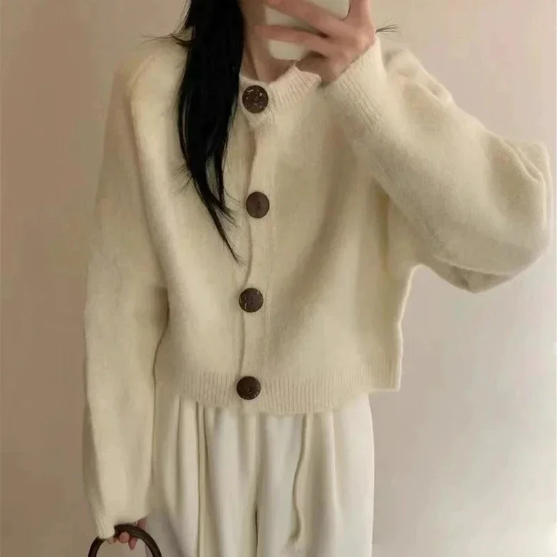 Autumn and Winter New Loose Women's Clothing Cardigan Long-sleeved Sweater Solid Color Button Single-breasted Sweater Jacket
