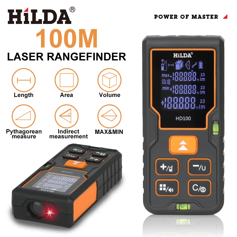 HILDA HD100 Digital Laser Rangefinder Distance Meter 40M 50m 60M 80M 100M Rangefinder Laser Tape Range Finder Building High Precision