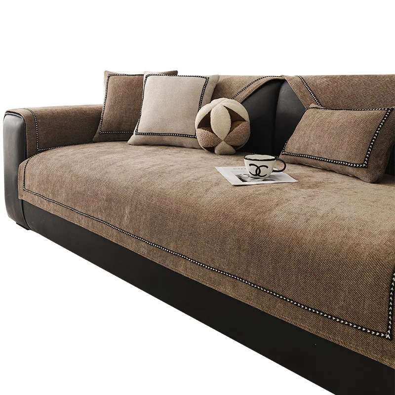 Solid Color Chenille Sofa Cushion Four All Seasons Universal Anti Slip Cushion Modern High-end Sofa Cover Backrest Towel Fabric 6